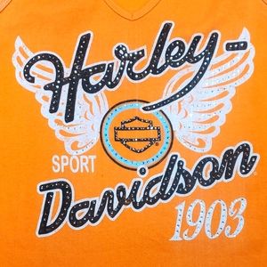 Harley Davidson tank top. Orange cotton ribbed. Size Large